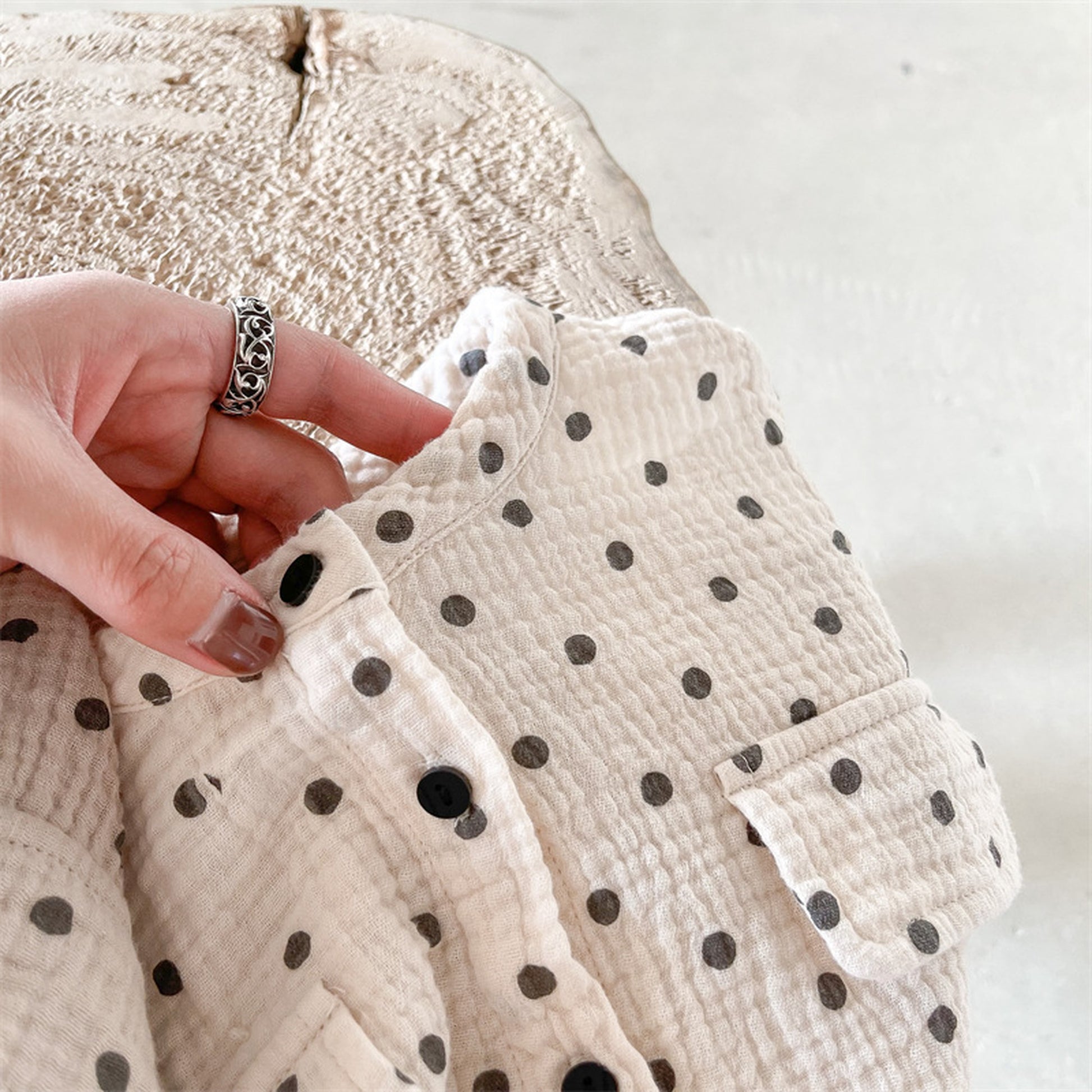 -キッズ みずたま ノーカラー 半袖 シャツ ブラウス トップス - mamahalo shop - 半袖シャツ・ブラウス -  べビー服 - 子供服 - 男の子 - 女の子