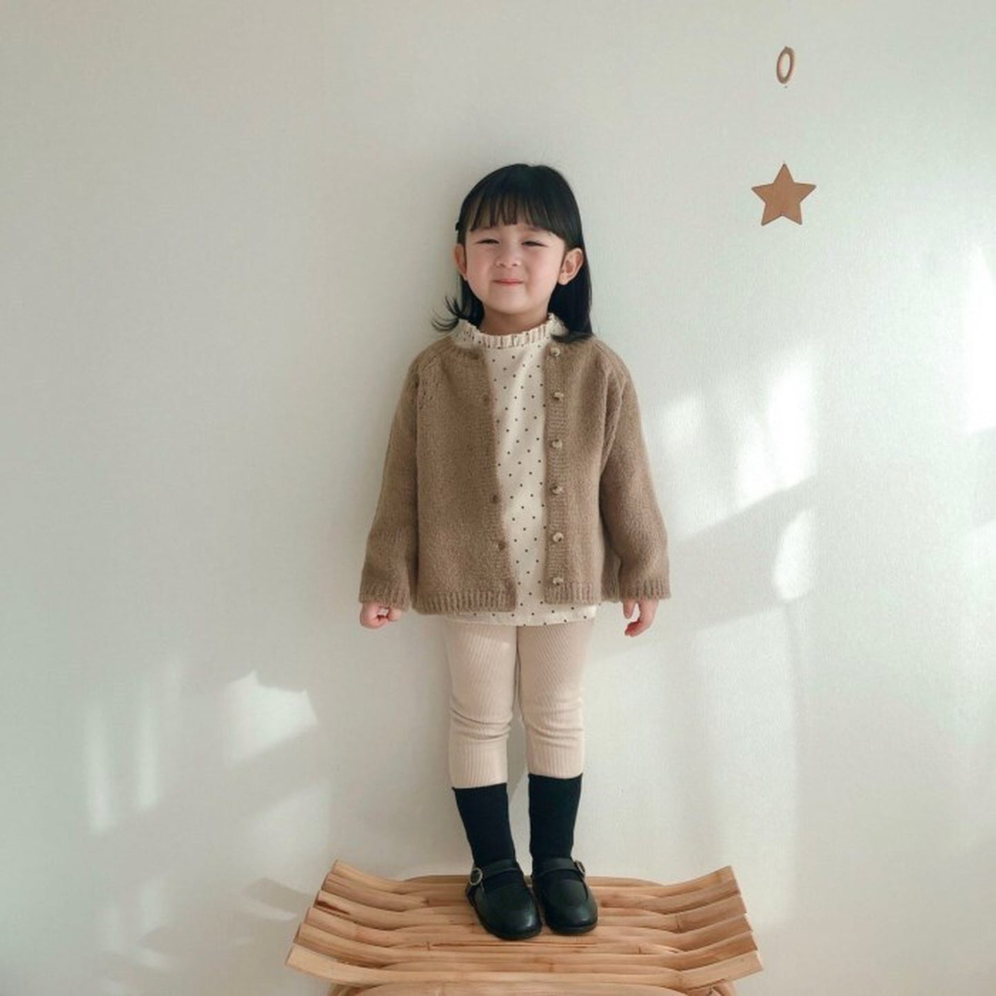 -☺︎ ベビートップス 長袖パフスリーブブラウス  ベージュ/水玉ドットプリント - mamahalo shop - 長袖Tシャツ -  べビー服 - 子供服 - 男の子 - 女の子