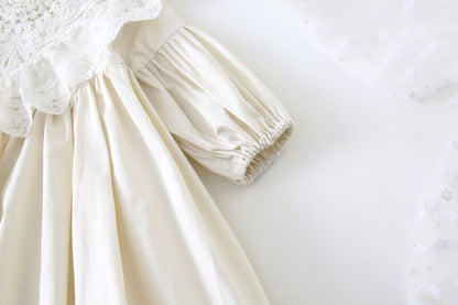 -キッズワンピース レース ドレス 長袖ワンピース ベージュ - mamahalo shop - 長袖ワンピース -  べビー服 - 子供服 - 男の子 - 女の子