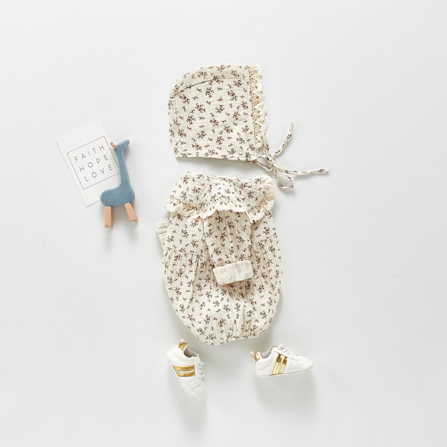 -ベビー フラワー ロンパース 帽子 セット - mamahalo shop - 長袖ロンパース -  べビー服 - 子供服 - 男の子 - 女の子