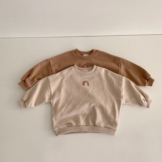 -ベビーキッズトップス スウェットシャツ レインボー 刺繍 トレーナー 2カラー【mh0000204】 - mamahalo shop - トレーナー・フーディ -  べビー服 - 子供服 - 男の子 - 女の子