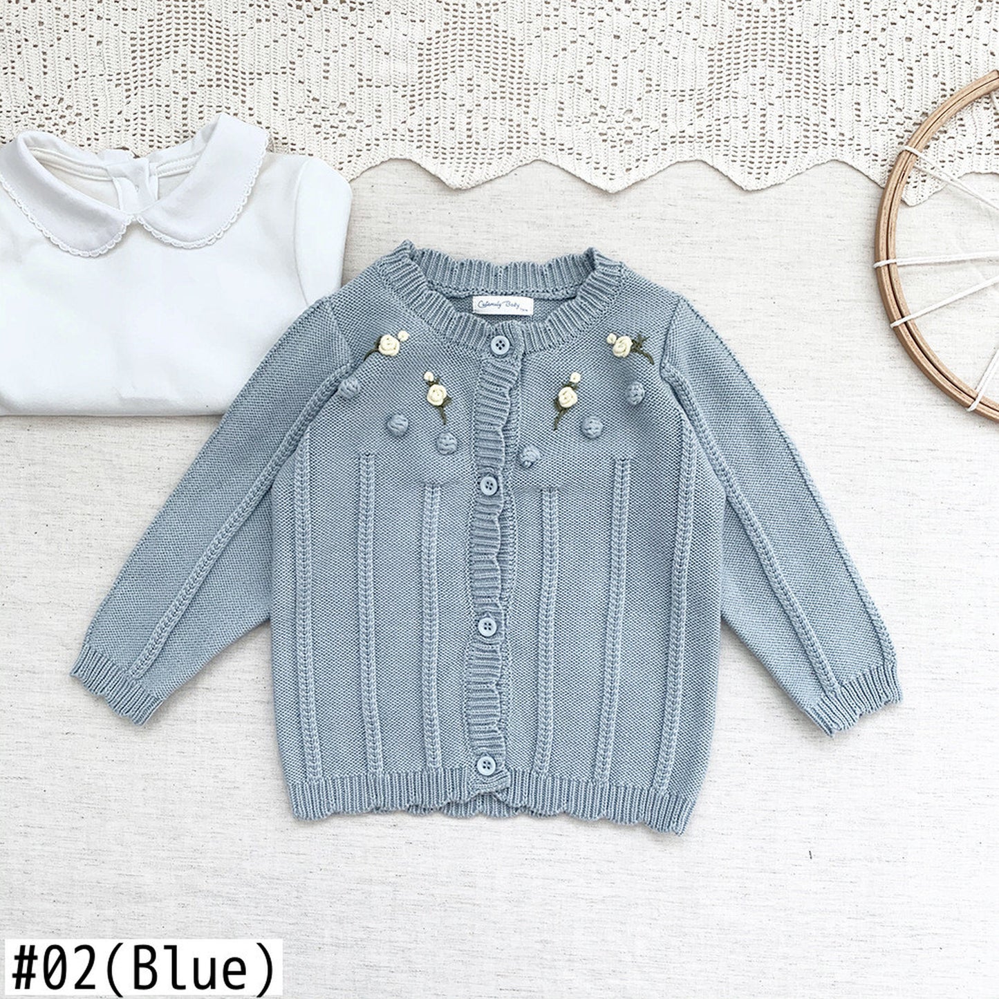 -ベビー キッズ ニット フラワー 刺繍 カーディガン【mh0000248】 - mamahalo shop - カーディガン・パーカー -  べビー服 - 子供服 - 男の子 - 女の子