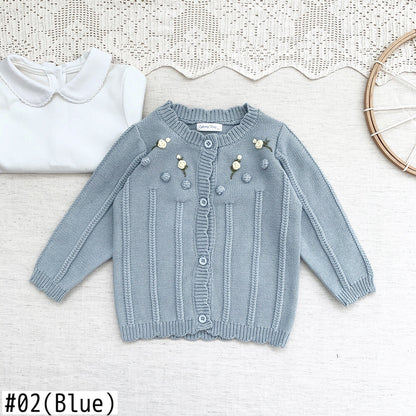-ベビー キッズ ニット フラワー 刺繍 カーディガン【mh0000248】 - mamahalo shop - カーディガン・パーカー -  べビー服 - 子供服 - 男の子 - 女の子