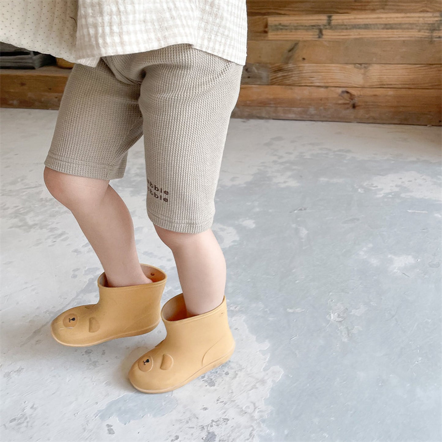 -キッズ レターロゴ ワッフル ハーフ レギンス パンツ - mamahalo shop - レギンスパンツ -  べビー服 - 子供服 - 男の子 - 女の子