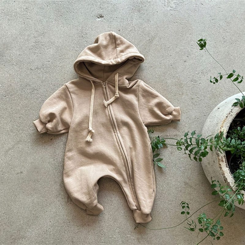 長袖ロンパース Beige / 66cm ベビー フーディ ジッパー 長袖 ジャンプスーツ【mh0000953】