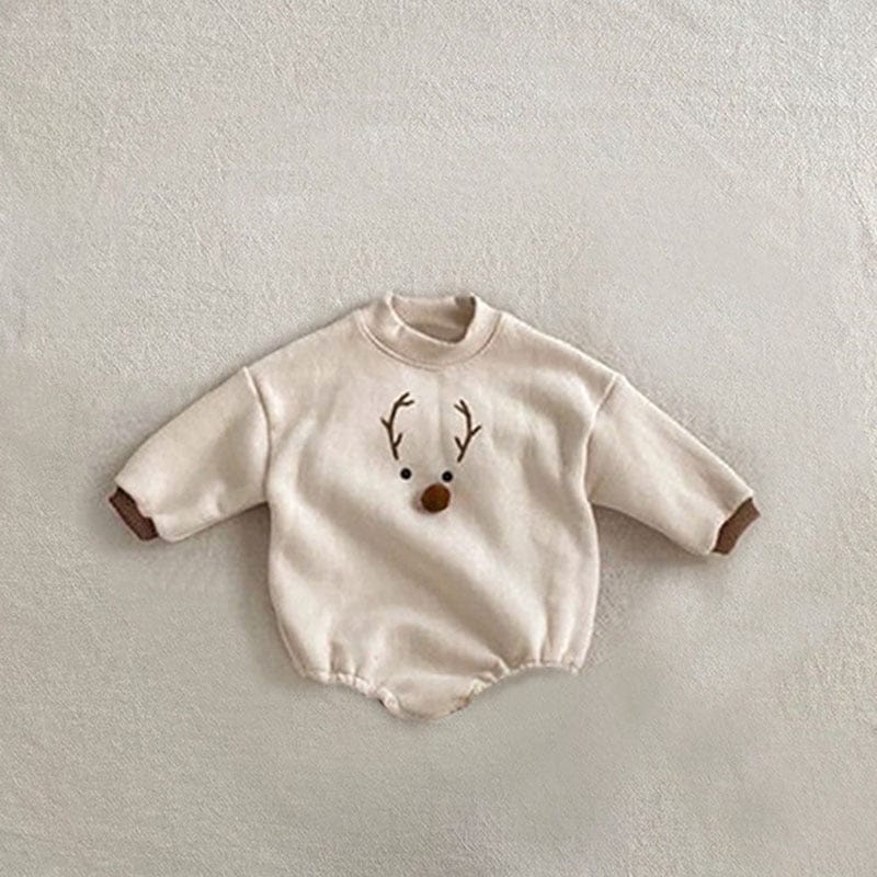長袖ロンパース Beige Bodysuit / 6M/66cm ベビー トナカイ 裏フリース 長袖 ロンパース とんがり 帽子【mh0001176】