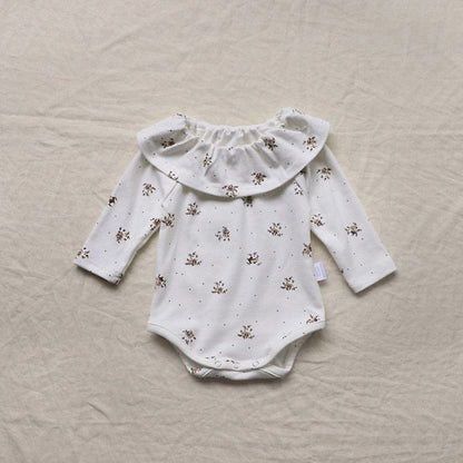 長袖ロンパース Bodysuit / 24M 90cm ベビー フラワー フリルカラー 長袖 ロンパース うさ耳 帽子 セット【mh0000954】