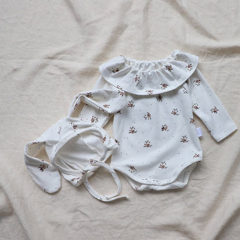 長袖ロンパース Bodysuit with Hat / 24M 90cm ベビー フラワー フリルカラー 長袖 ロンパース うさ耳 帽子 セット【mh0000954】