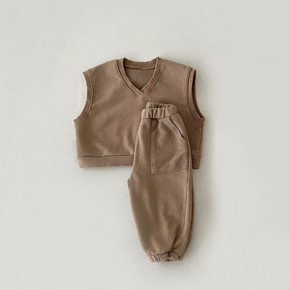 ノースリーブセットアップ Coffee / 9M 73cm ベビー セットアップ Vネック ベスト パンツ【mh0000947】