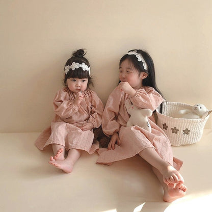 長袖ロンパース ベビーキッズ フラワー 刺繍 エプロン ワンピース ロンパース【mh0000064】