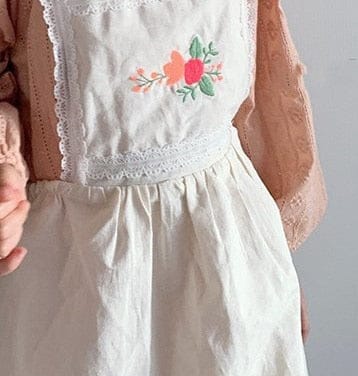 長袖ロンパース ベビーキッズ フラワー 刺繍 エプロン ワンピース ロンパース【mh0000064】