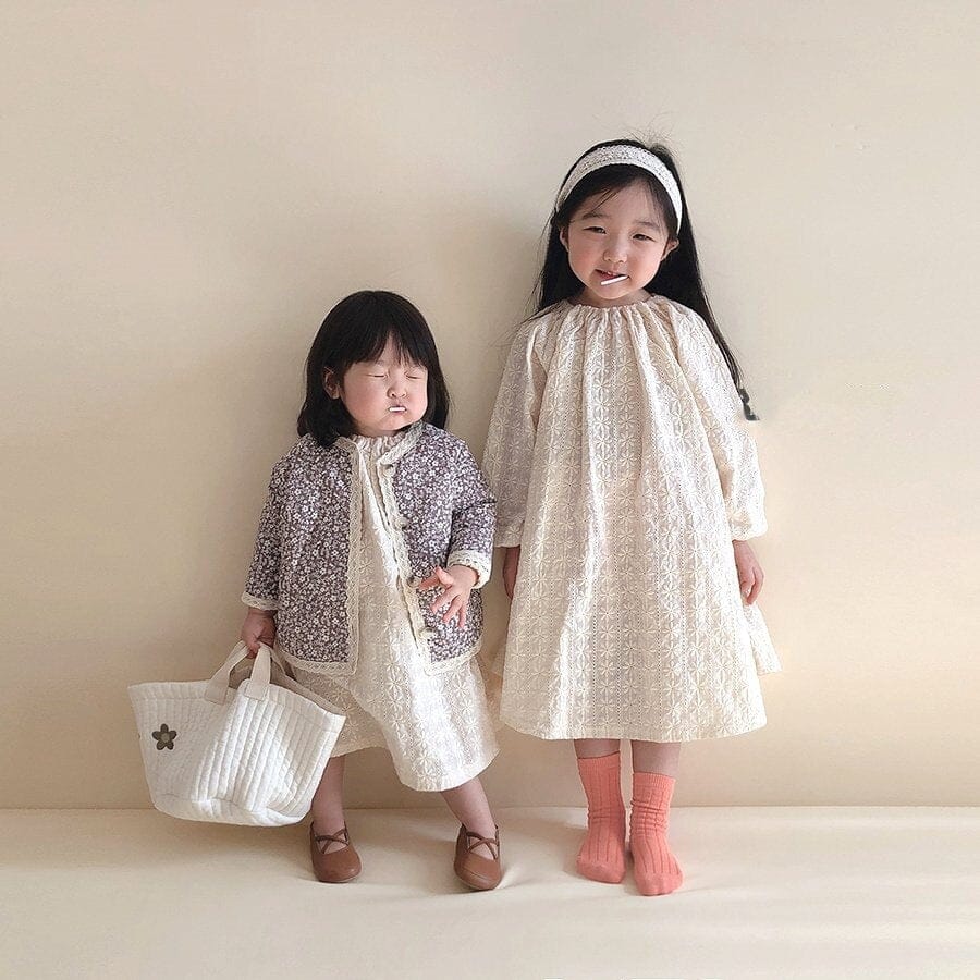 長袖ロンパース ベビーキッズ フラワー 刺繍 エプロン ワンピース ロンパース【mh0000064】