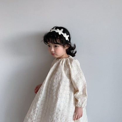 長袖ロンパース ベビーキッズ フラワー 刺繍 エプロン ワンピース ロンパース【mh0000064】