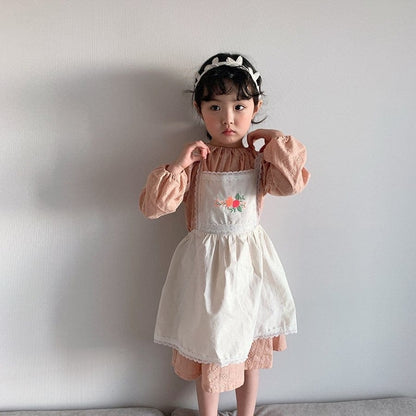 長袖ロンパース ベビーキッズ フラワー 刺繍 エプロン ワンピース ロンパース【mh0000064】