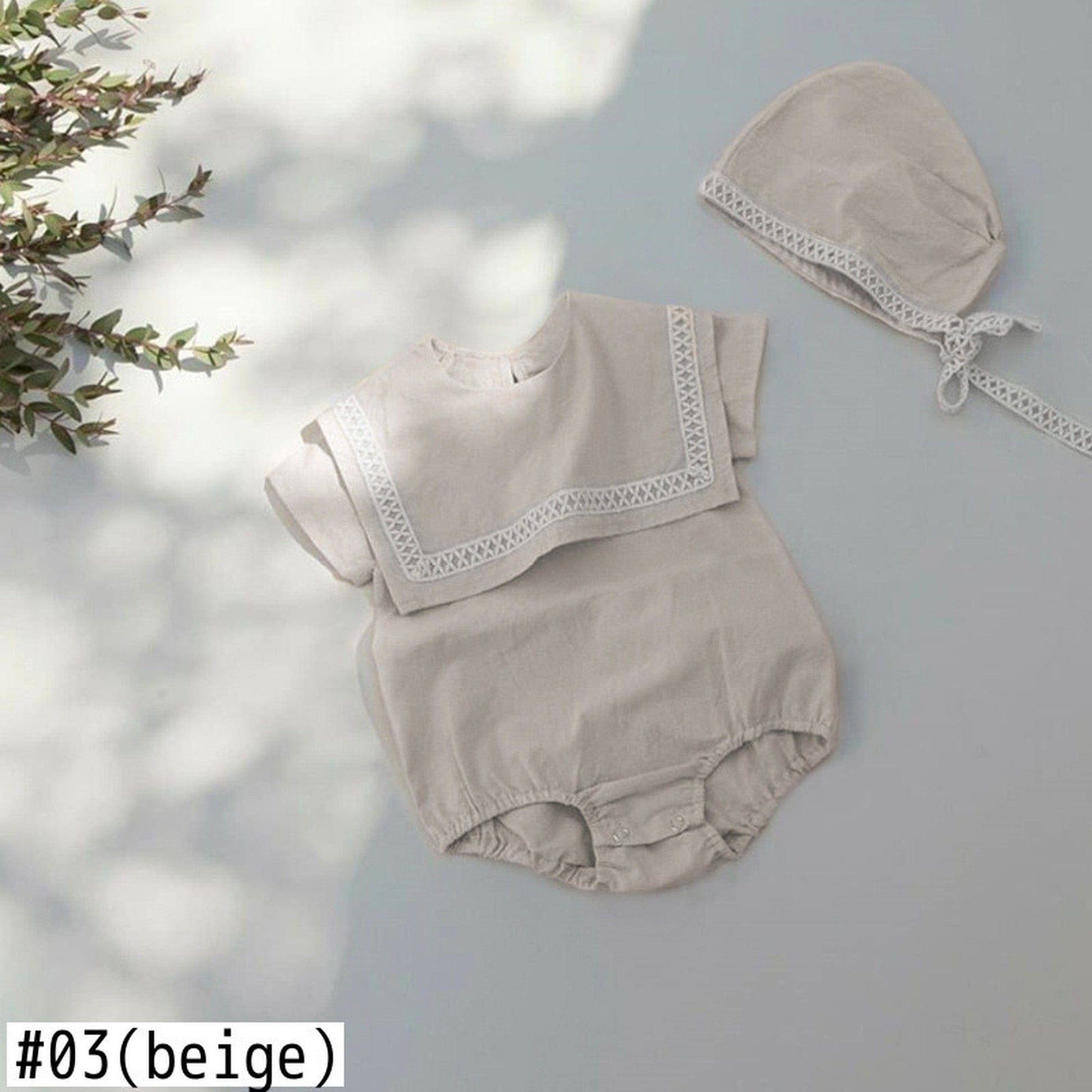 半袖ロンパース ベビー セーラーカラー ロンパース 帽子 セット【mh0000456】