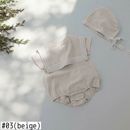 半袖ロンパース ベビー セーラーカラー ロンパース 帽子 セット【mh0000456】