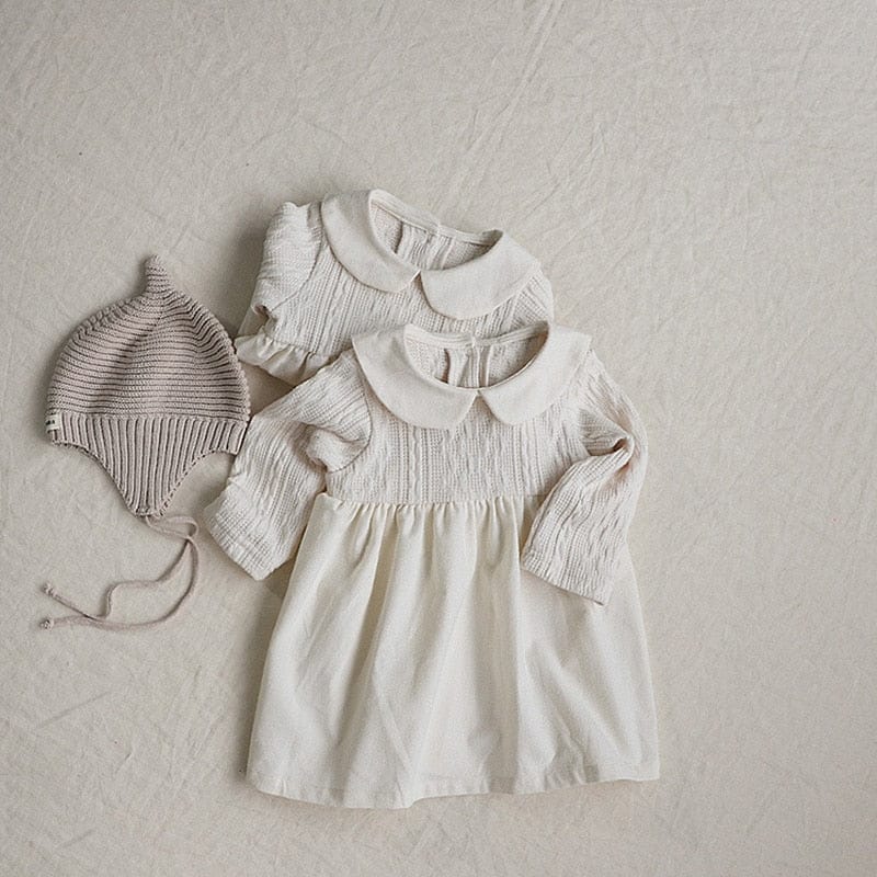 長袖ワンピース ベビー ドッキング 丸襟 長袖 ロンパース ワンピース リンクコーデ 姉妹 お揃い【mh0000984】