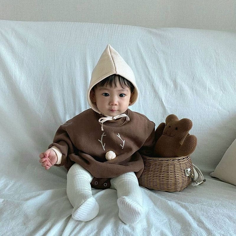 長袖ロンパース ベビー トナカイ 裏フリース 長袖 ロンパース とんがり 帽子【mh0001176】