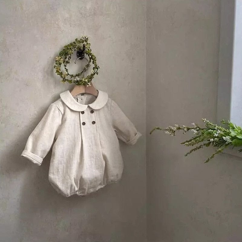 長袖ロンパース ベビー ボタン 丸襟 ふんわり 長袖 ロンパース【mh0001180】
