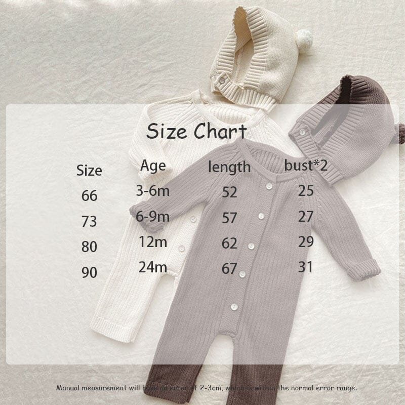 長袖ロンパース ベビー ニット 長袖 ロンパース ジャンプスーツ くま耳 帽子 セット【mh0001496】