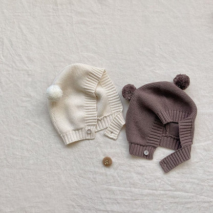 長袖ロンパース ベビー ニット 長袖 ロンパース ジャンプスーツ くま耳 帽子 セット【mh0001496】