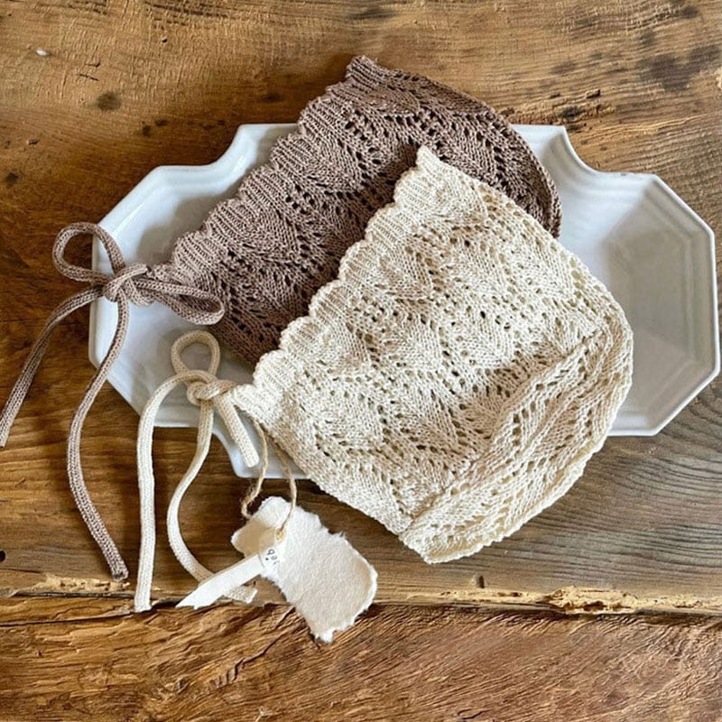 ノースリーブロンパース ベビー レースニット サスペンダー ロンパース ボンネット 帽子 セット【mh0001628】