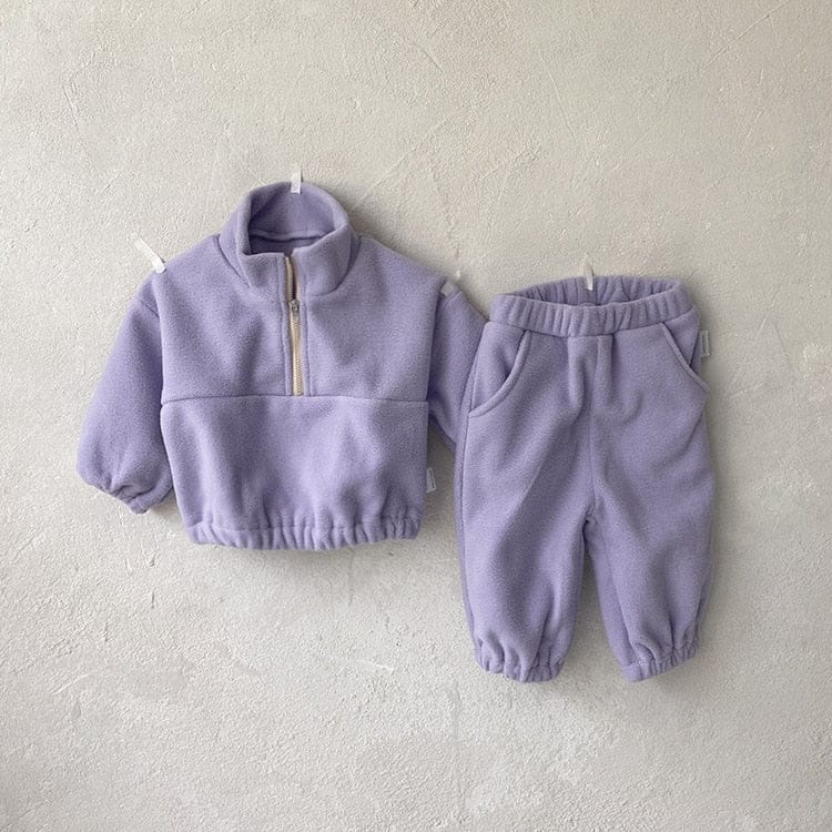長袖セットアップ Purple / 73cm ベビー フリース セットアップ ハーフジップ トップス パンツ【mh0001029】