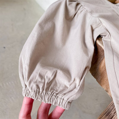 -キッズ センタープリーツ パフスリーブ 長袖 ブラウス トップス - mamahalo shop - 長袖シャツ・ブラウス -  べビー服 - 子供服 - 男の子 - 女の子