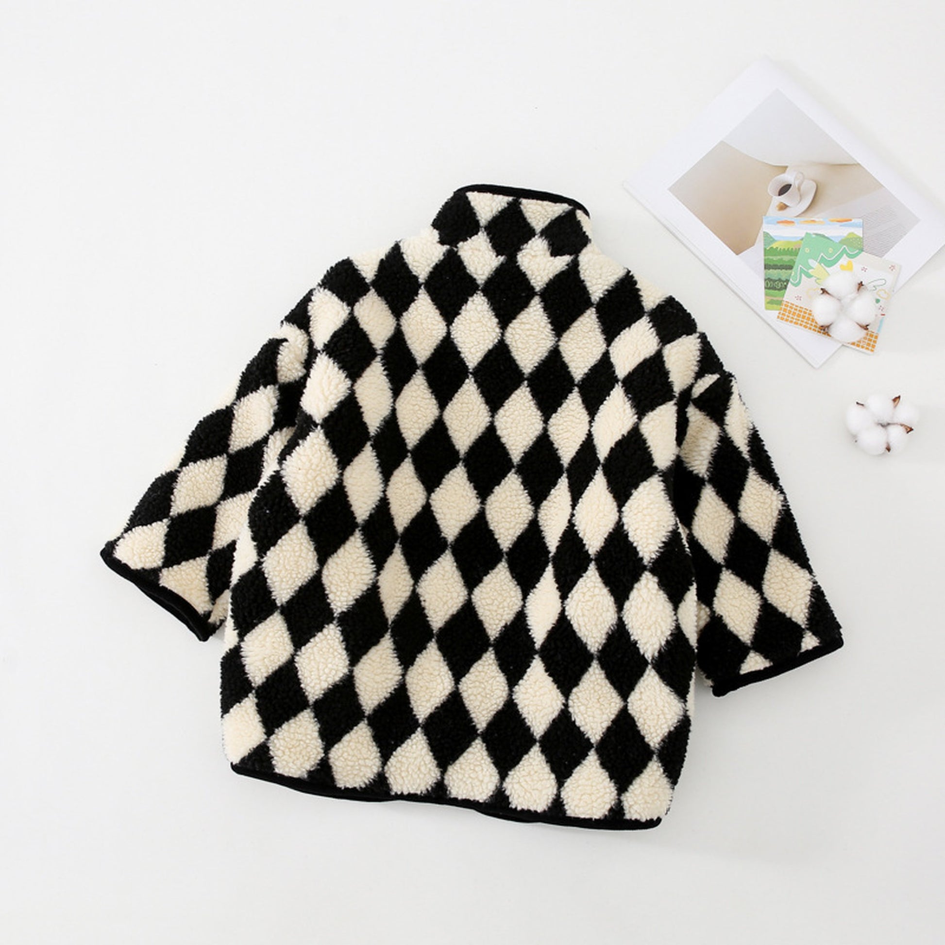 -キッズアウター ボアフリース ダイヤチェック ジャケット コート - mamahalo shop - ショートコート・ジャケット・ジャンパー -  べビー服 - 子供服 - 男の子 - 女の子