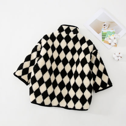 -キッズアウター ボアフリース ダイヤチェック ジャケット コート - mamahalo shop - ショートコート・ジャケット・ジャンパー -  べビー服 - 子供服 - 男の子 - 女の子