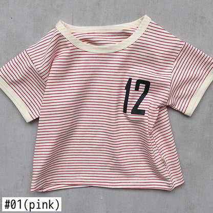 -キッズ ボーダー 半袖Tシャツ - mamahalo shop - 半袖Tシャツ -  べビー服 - 子供服 - 男の子 - 女の子