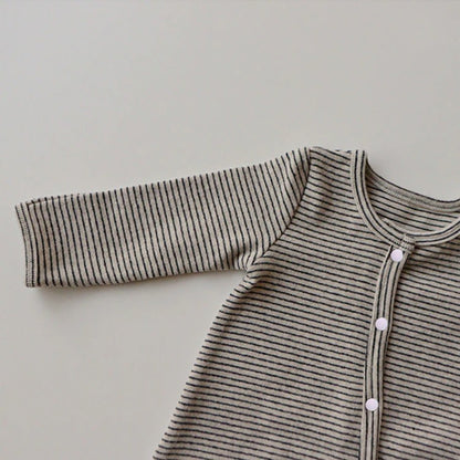 -ベビー ボーダー 足つき ロンパース ぽんぽん帽子 セット【mh0000050】 - mamahalo shop - 長袖ロンパース -  べビー服 - 子供服 - 男の子 - 女の子