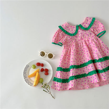 -キッズ みずたま 半袖 フリル ワンピース - mamahalo shop - 半袖ワンピース -  べビー服 - 子供服 - 男の子 - 女の子