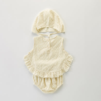 -ベビー セットアップ ノースリーブ ブラウス ブルマ パンツ ボンネット 帽子 - mamahalo shop - ノースリーブセットアップ -  べビー服 - 子供服 - 男の子 - 女の子