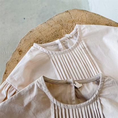 -キッズ センタープリーツ パフスリーブ 長袖 ブラウス トップス - mamahalo shop - 長袖シャツ・ブラウス -  べビー服 - 子供服 - 男の子 - 女の子