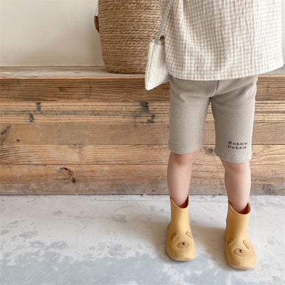 -キッズ レターロゴ ワッフル ハーフ レギンス パンツ - mamahalo shop - レギンスパンツ -  べビー服 - 子供服 - 男の子 - 女の子