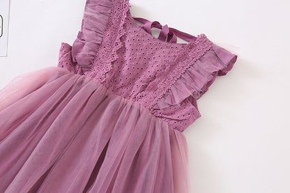 -キッズワンピース チュチュチュール ドレスワンピース フリルスリーブ ホワイト/パープル/2カラー - mamahalo shop - ノースリーブワンピース -  べビー服 - 子供服 - 男の子 - 女の子