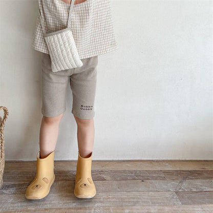 -キッズ レターロゴ ワッフル ハーフ レギンス パンツ - mamahalo shop - レギンスパンツ -  べビー服 - 子供服 - 男の子 - 女の子