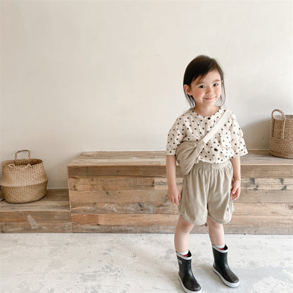 -キッズ みずたま ノーカラー 半袖 シャツ ブラウス トップス - mamahalo shop - 半袖シャツ・ブラウス -  べビー服 - 子供服 - 男の子 - 女の子