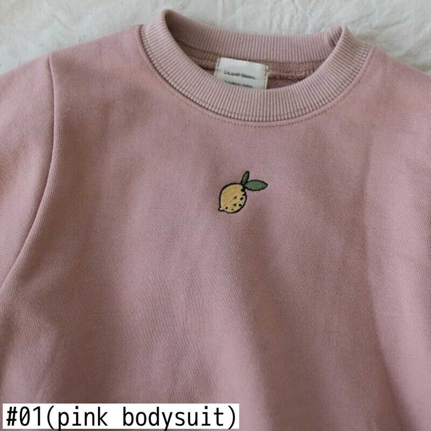 -ベビーロンパース レモン刺繍ワンポイント 長袖ボディスーツ グレー/ホワイト/ピンク/3カラー - mamahalo shop - 長袖ロンパース -  べビー服 - 子供服 - 男の子 - 女の子