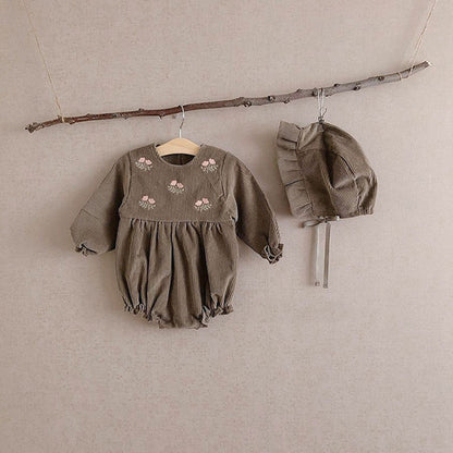 -ベビー フラワー 刺繍 ロンパース 帽子 ボンネット【mh0000082】 - mamahalo shop - 長袖ロンパース -  べビー服 - 子供服 - 男の子 - 女の子