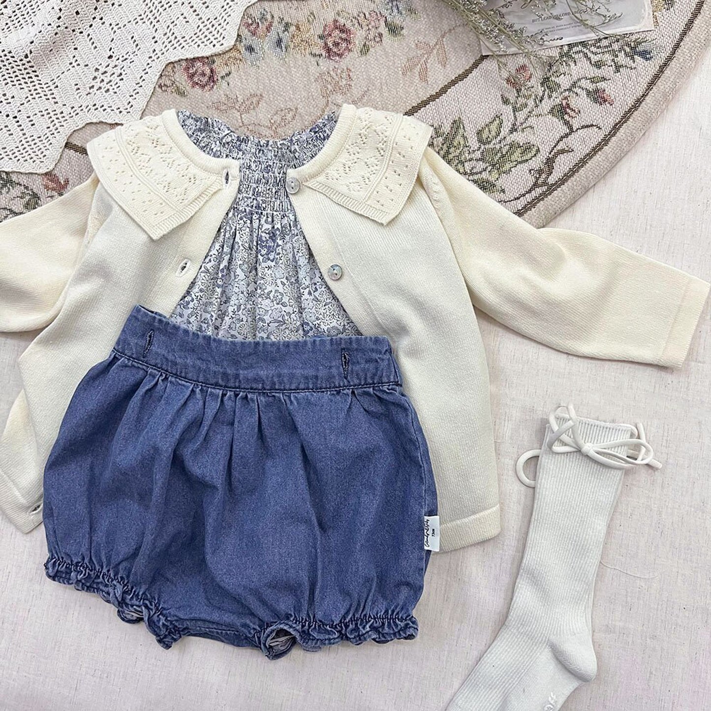 -ベビー キッズ フラワー シャーリング ボトルネック ブラウス トップス - mamahalo shop - 長袖シャツ・ブラウス -  べビー服 - 子供服 - 男の子 - 女の子