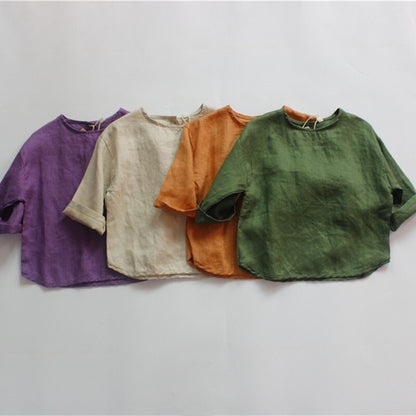 -キッズ コットンリネン 長袖 シャツ トップス - mamahalo shop - 長袖Tシャツ -  べビー服 - 子供服 - 男の子 - 女の子