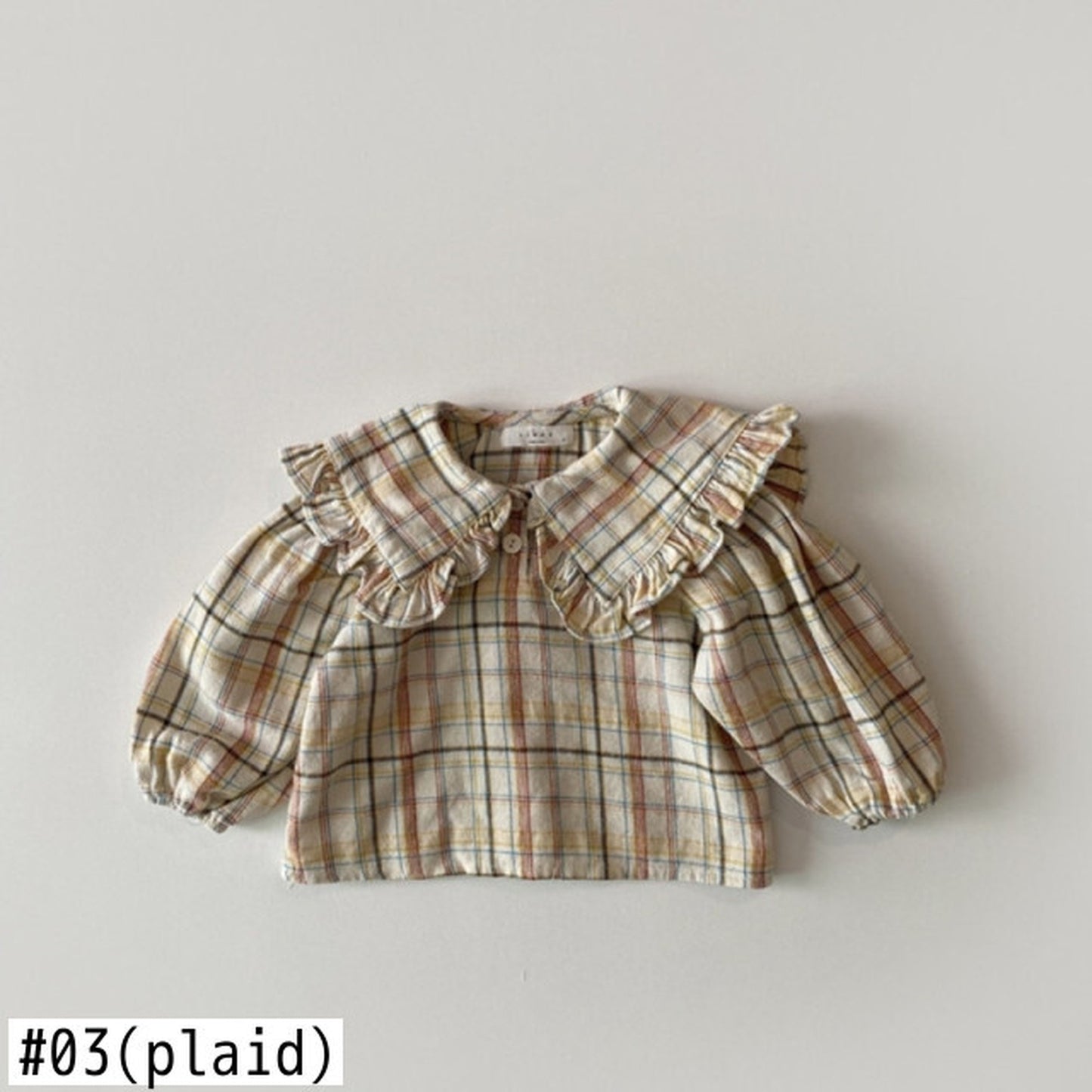 -ベビー チェック 無地 ビッグ襟 長袖 ブラウス シャツ - mamahalo shop - 長袖シャツ・ブラウス -  べビー服 - 子供服 - 男の子 - 女の子