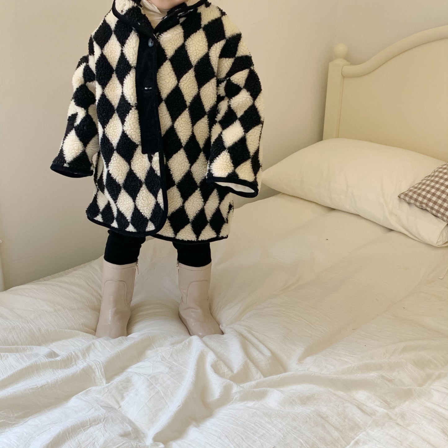 -キッズアウター ボアフリース ダイヤチェック ジャケット コート - mamahalo shop - ショートコート・ジャケット・ジャンパー -  べビー服 - 子供服 - 男の子 - 女の子