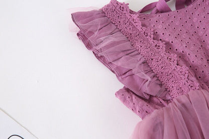 -キッズワンピース チュチュチュール ドレスワンピース フリルスリーブ ホワイト/パープル/2カラー - mamahalo shop - ノースリーブワンピース -  べビー服 - 子供服 - 男の子 - 女の子