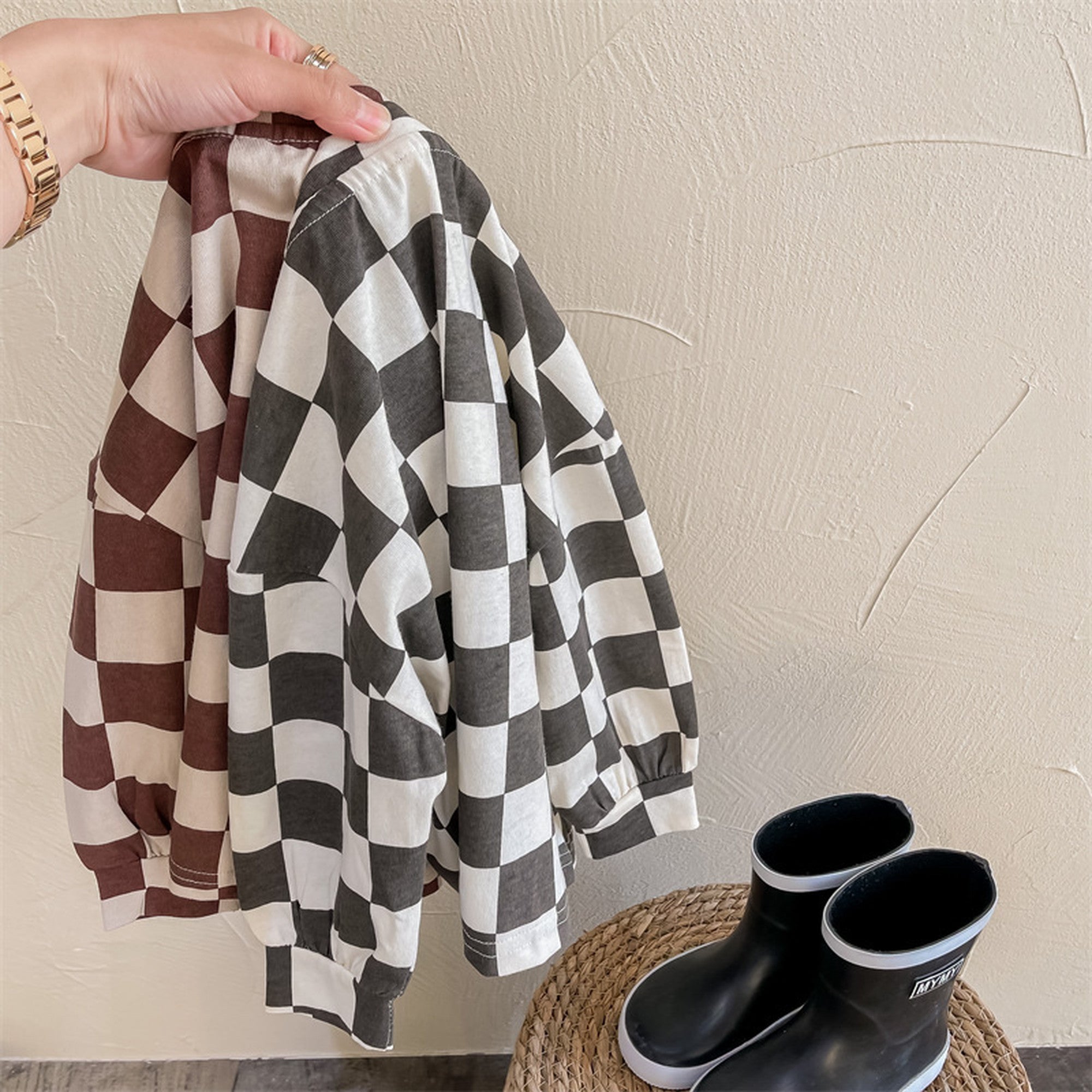 キッズ ビッグ チェッカーチェック 長袖 Tシャツ - mamahalo shop - 長袖Tシャツ - ベビー服 - 子供服 - 男の子 - 女の子