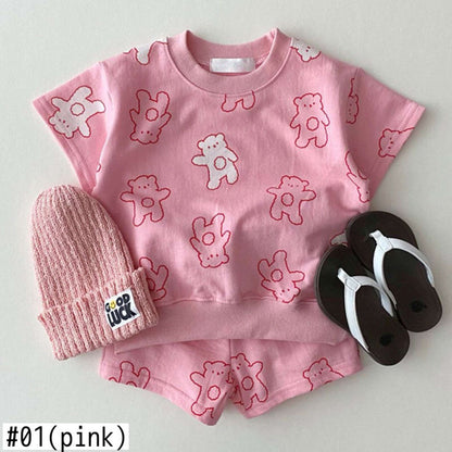 -ベビーくま セットアップ 半袖 Tシャツ ショートパンツ【mh0000475】 - mamahalo shop - 半袖セットアップ -  べビー服 - 子供服 - 男の子 - 女の子