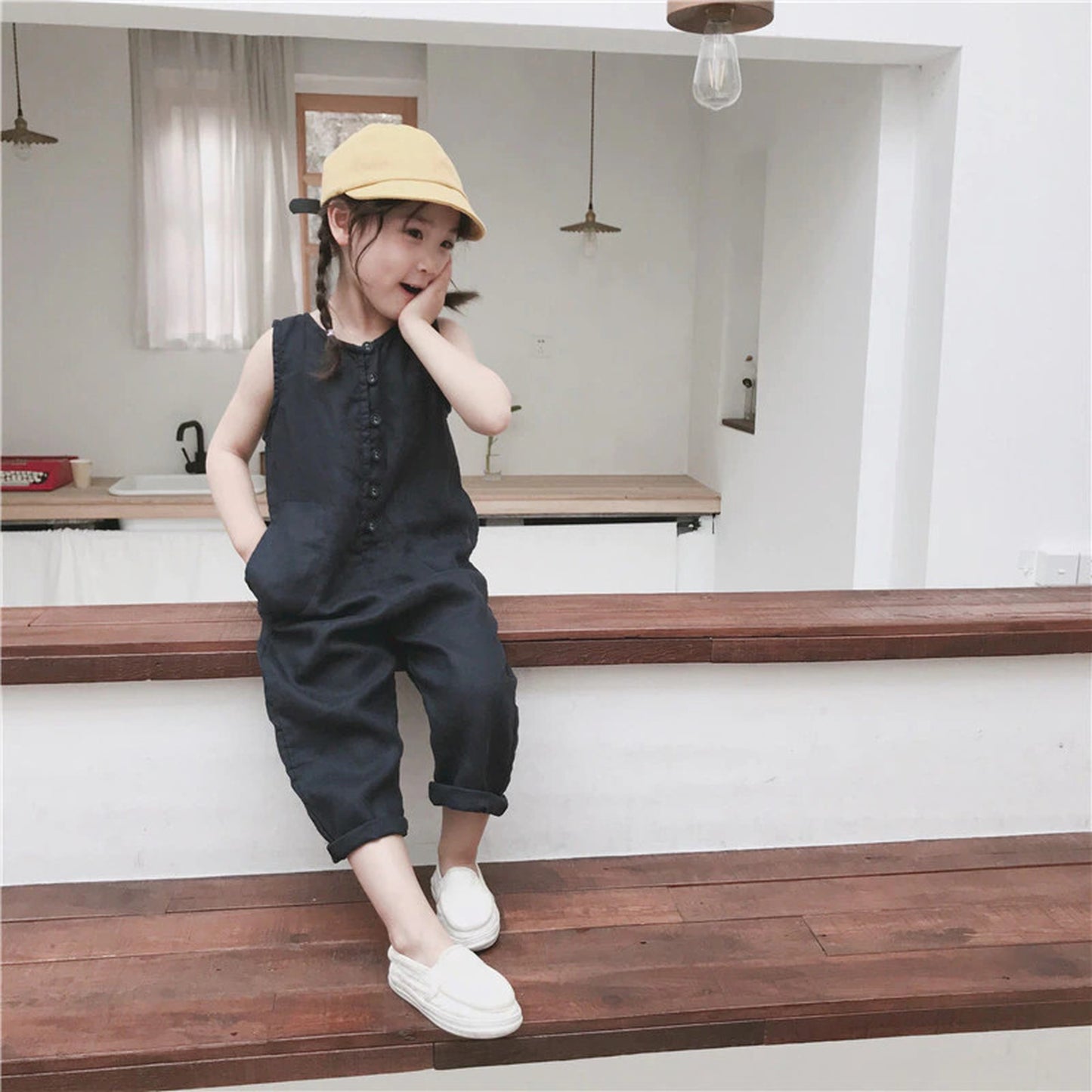 -キッズ コットンリネン ノースリーブ ジャンプスーツ【mh0000515】 - mamahalo shop - ノースリーブジャンプスーツ -  べビー服 - 子供服 - 男の子 - 女の子