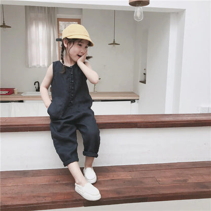 -キッズ コットンリネン ノースリーブ ジャンプスーツ【mh0000515】 - mamahalo shop - ノースリーブジャンプスーツ -  べビー服 - 子供服 - 男の子 - 女の子